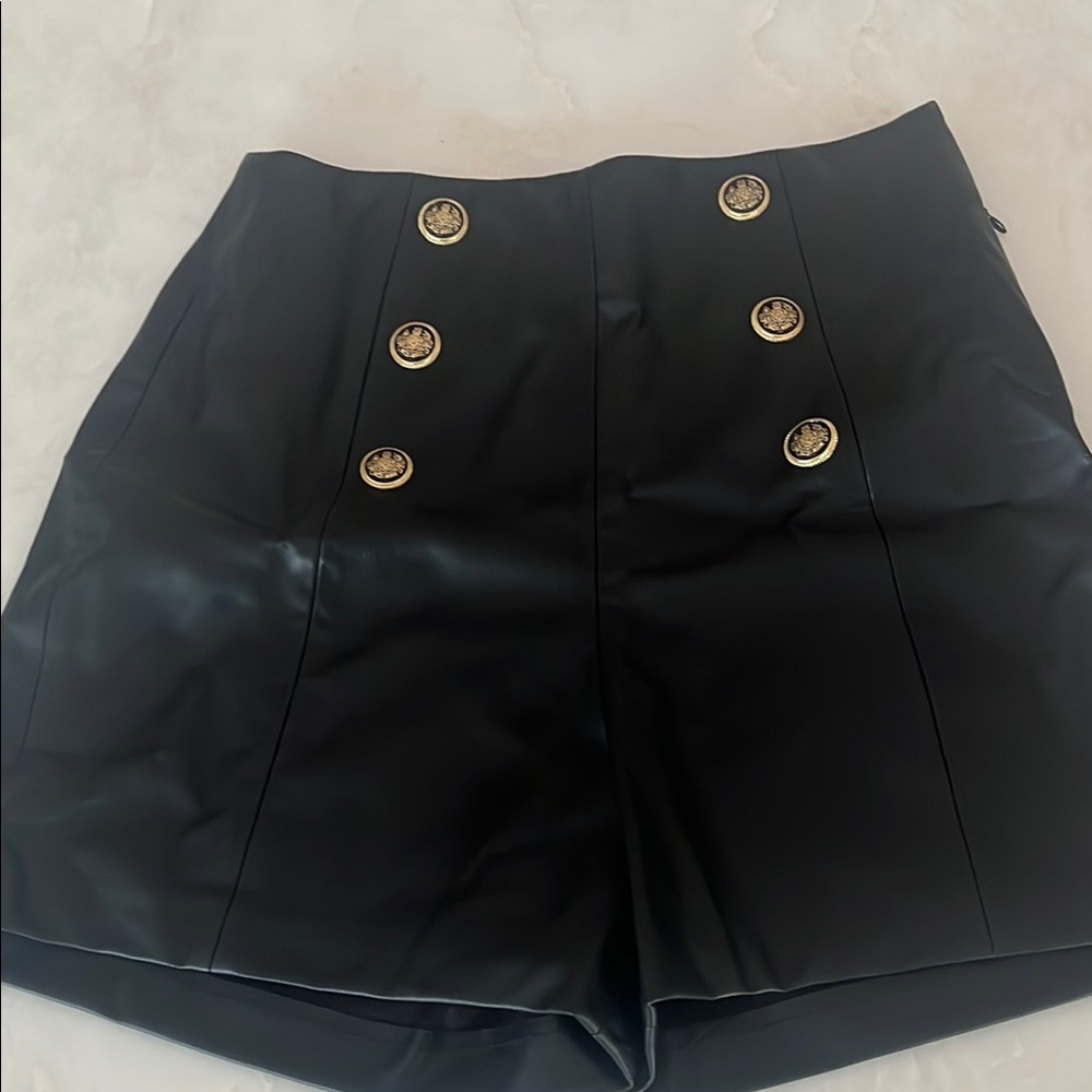 Zara Black High-Waisted Shorts with Gold Buttons Size Small